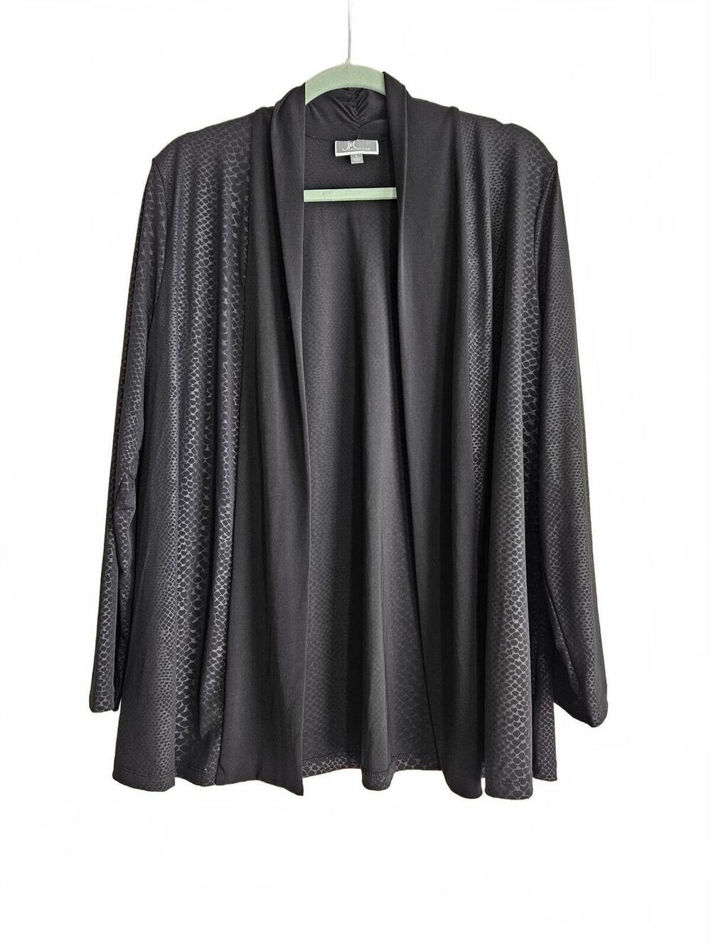 JM Collection Black Textured Open Front Cardigan Jacket Large